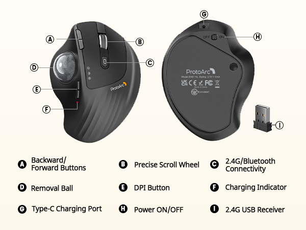 EM01 NL Ergonomic Trackball Mouse
