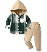 Feidoog Toddler Boys Hoodie Plaid Pants Set Long Sleeve Button Down Plaid Hoodied Tops +Sweatpant...