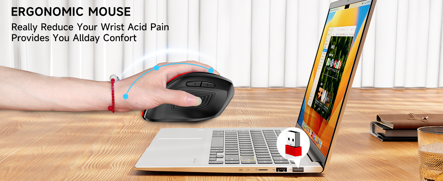 wireless ergonomic mouse 2.4G optical cordless mice vertical wireless mouse red