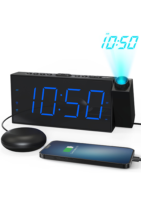 projection alarm clock with bed shaker