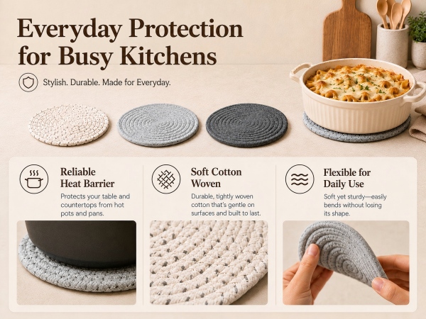 Multi-Purpose Woven Coasters, Practical Table Protection Plus Minimalist Home Decor