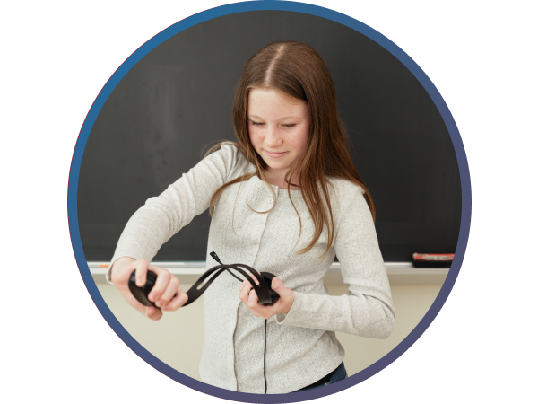 The ACM-4004 being twisted by a child, testing the durability of the headband