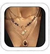 Lcineic Gold Sun Brown Oval Resin Beaded Layered Choker Necklace for Women Vintage, Dainty Beads ...