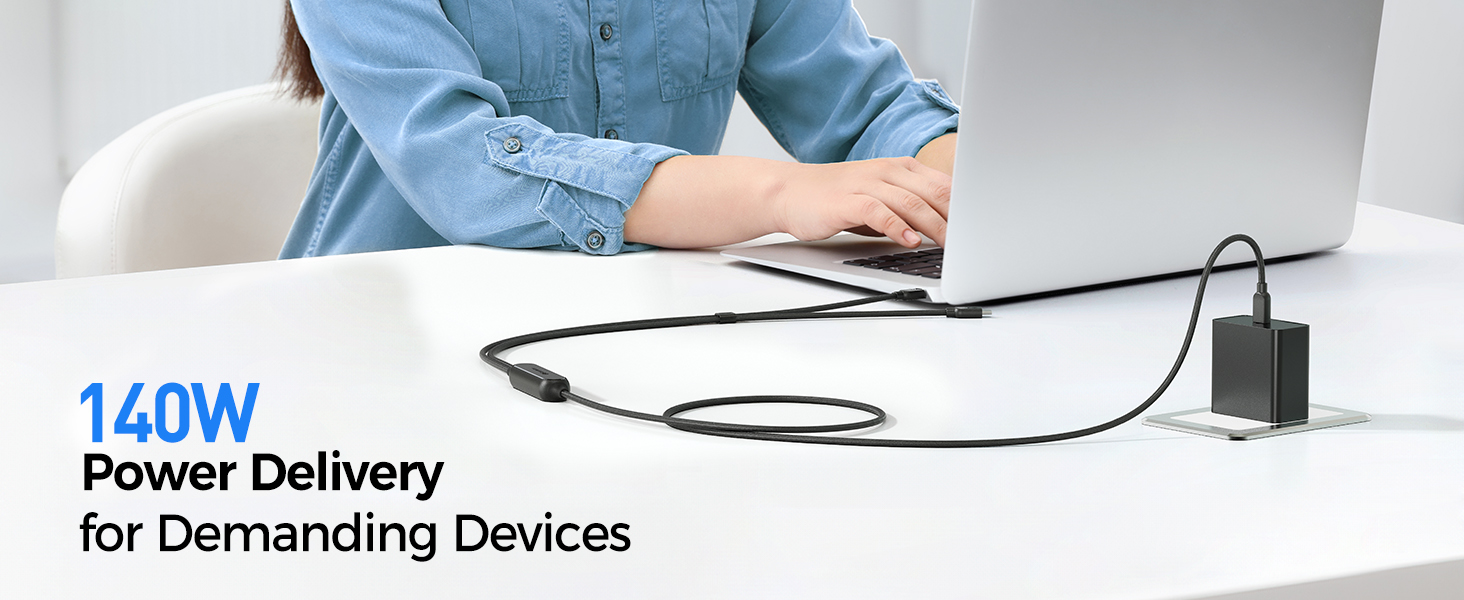 Dual USB C charging cable with smart power allocation for efficient and safe charging.