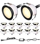 GEYUEYA Home LED Deck Light Kits Warm White, F1.22 Recessed Step Light 12 Pack with Black Protect...