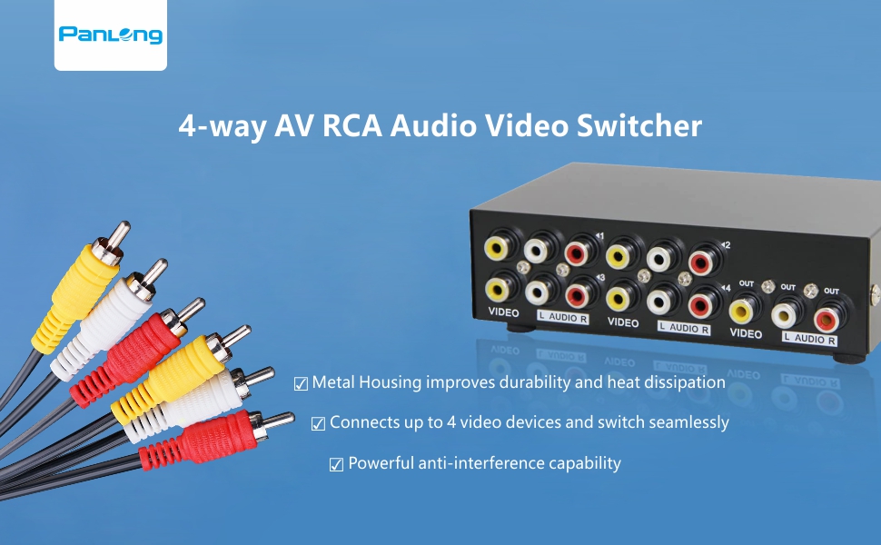 4-Way AV RCA Audio Video Switcher