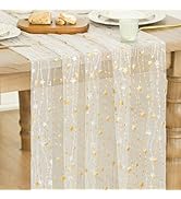 Artoid Mode Stars Beige Gauze Table Runner 10FT, Glitter Metallic Foil Sheer Dining Wedding Anniv...