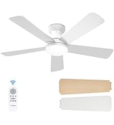Amico Ceiling Fans with Lights, 42 Inch Low Profile Ceiling Fan with Light and Remote Control, Fl...