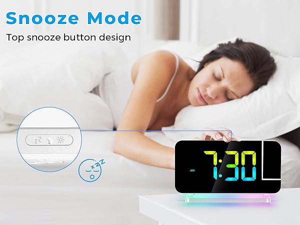 Projection Alarm Clock,7.4" LED Mirror Digital Clocks Large Display,with 180° Rotatable Projector