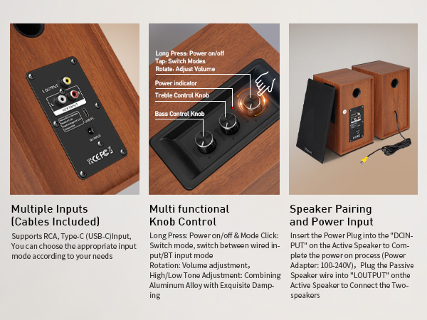 Class D digital amplifier, aluminum alloy knob adjustment, wooden cabinet construction
