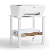 YUFAM 2 Tier Printer Stand with Storage,Under Desk Shelf Printer Table, Rolling Printer Cart for ...