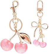 2PC Cherry Keychain Bag Purse Handbag Charms Initial Letter Keychain for Women Girl Cute Key Chai...