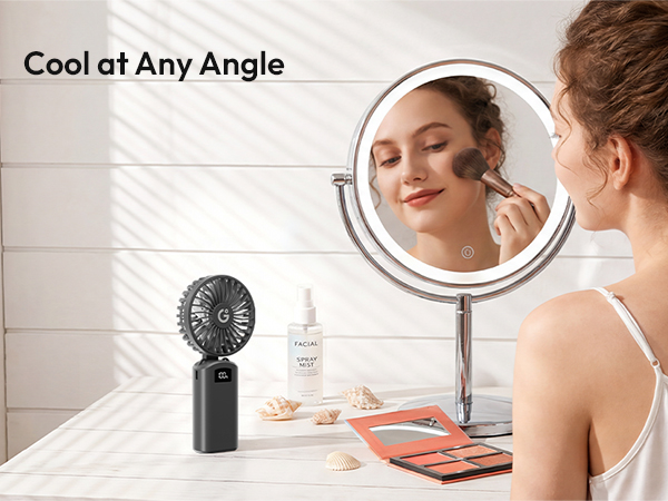 Portable foldable desk fan for makeup skincare beauty routine indoor cooling and daily home comfort