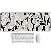 PaJiaNi Black Beige Floral Mouse Pad,Vintage Botanical Desk Mat,Medieval Aesthetic Neutral Flower...