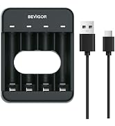 4 Bays AA AAA Battery Charger, USB High-Speed Charging, Independent Slot, for Ni-MH Ni-CD Recharg...