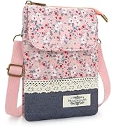 JINSI Small Floral Crossbody Bag for Women, Cell Phone Wallet Purse | Soft cotton, layered storag...