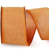 LaRibbons Orange Linen Wired Ribbon, 2-1/2 Inch x 12 Yard, Fall Wired Edge Ribbon for Wreaths, Bo...