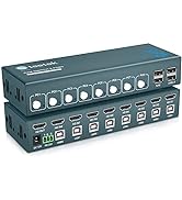 HDMI KVM Switch 8 Port 4K@30Hz, 8 in 1 Out kvm with USB 2.0 Hub, Adaptive EDID, Button/Hotkey/RS2...