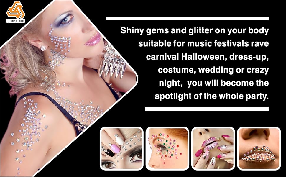 DECOYARDOO Face Jewels Adhesive Rhinestones Crystal Stickers And Body Face Hair Eye Glitter
