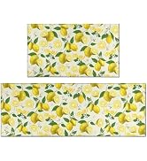 Kuyig Home Lemon Kitchen Mats for Floor Kitchen Rugs Sets of 2 Non Slip Washable Kitchen Rugs Ant...