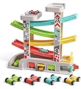 TOP BRIGHT Car Ramp Toys, Race Track Car Toy for Toddler Age 2-4 Year Old Boy with 4 Cars, Parkin...