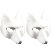 TOYANDONA 2Pcs White Plain Masks, PU Fox Mask Unpainted Masquerade Masks, DIY Animal Unpainted Cr...