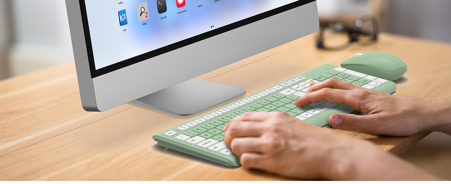 Wireless Keyboard and Mouse Combo, Full Size Silent Ergonomic Keyboard Mouse
