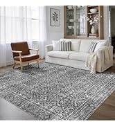 Latte&amp;Fog 6x9 Area Rugs for Living Room, Large Vintage Grey Washable Rug, Boho Floral Non Slip Lo...