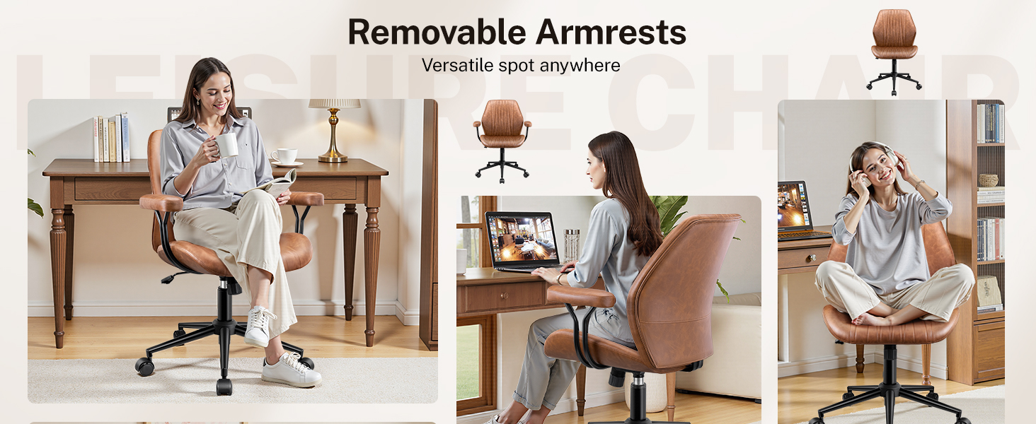 Home Office Desk Chairs with Removable Armrests, Adjustable Height Rocking