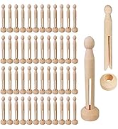Winlyn 50 Sets Unfinished Wood Doll Pins Doll Clothespins Wooden Round Peg Wood Clothespins and S...