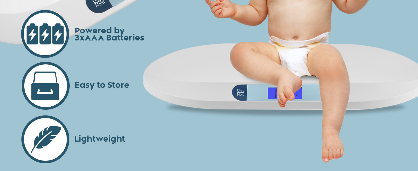 Digital baby scale toddler powered by 3xAAA batteries easy store lightweight