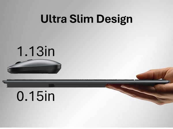 Wireless Keyboard and Mouse Combo, Ultra-Slim Full Size Silent Ergonomic Keyboard Mouse