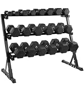 Fitvids Rubber Coated Hex Dumbbell Set with Storage Rack, 100/150/200/550 LB Hand Weight Set with...