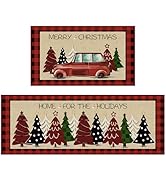 StepRite Kitchen Mats for Floor, 2 PCS Christmas Kitchen Rugs, Non-Slip Bottom with Christmas Tre...