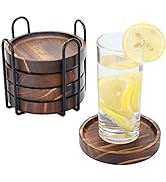 Wooden Coasters for Drinks - Natural Paulownia Wood Drink Coaster Set for Drinking Glasses, Table...