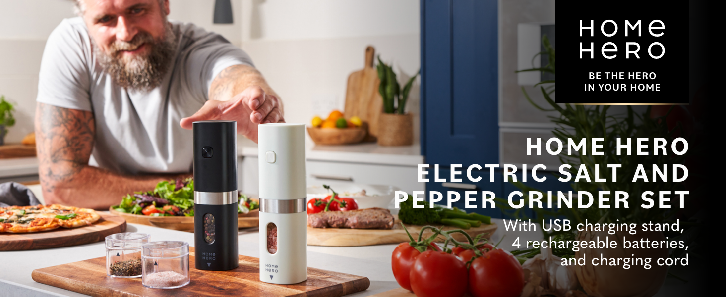 Home Hero electric grinder for salt and pepper, electric pepper grinder rechargeable