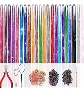 22 Colors 4400 Strands Hair Tinsel Strands Kit 47 Inches Sparkling Party Tinsel Hair Extensions H...
