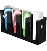 WINFFOR Disposable Cup Organizer Dispenser - 4 Compartments Black Acrylic Cup and Lid Holder with...