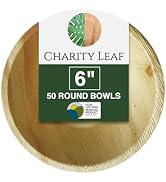 Charity Leaf Disposable Palm Leaf 6" Round Bowl (50 pcs) Dipping Bowls | Bamboo Like| All Natural...