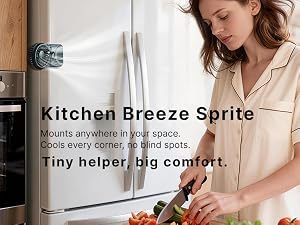 Space-sizable compact fan installable everywhere for kitchen-area cooling