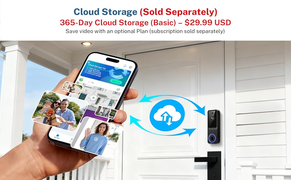 1080p Wireless Video Doorbell Camera with Cloud Storage