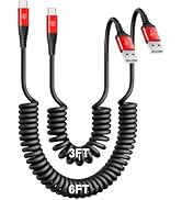 USB C Cable [3FT+6FT], 2Pack USB A to USB C 3A Fast Charging, Coiled Type C Charger Cord for Car ...