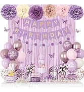 Dusty Purple Birthday Decorations for Women Girls, Lavender Pink Sand Rose Gold Metallic Printed ...
