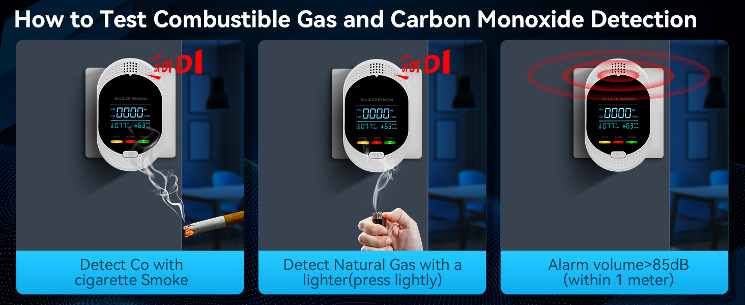 Plug in Combustible Gases &amp;amp; Co Alarm Detectors with Temperature and Humidity Display
