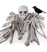 Halloween Decorations- 28 Pieces Skeleton Bones and Skull with Crow for Outdoor Decoration, Scary...
