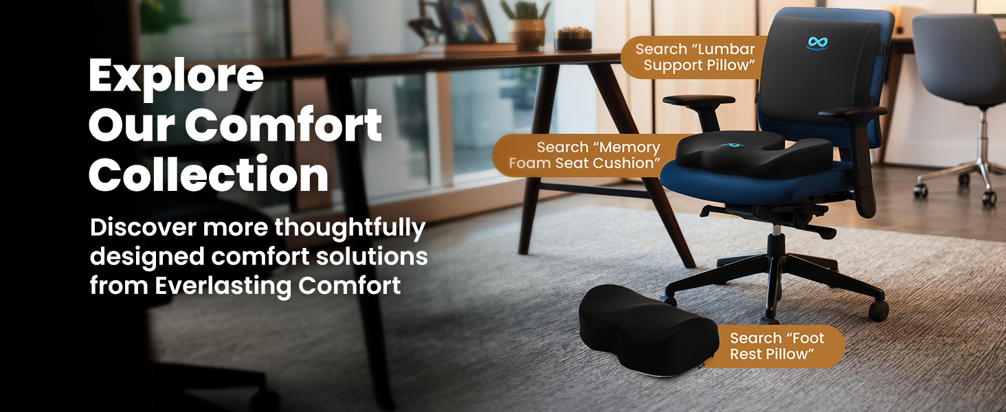 Everlasting Comfort ergonomic chair and footrest products in an office setting.