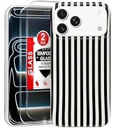 MYY for iPhone 17 Pro Case [with 2X Screen Protector],Cute Striped Phone Case Soft TPU Slim Shock...