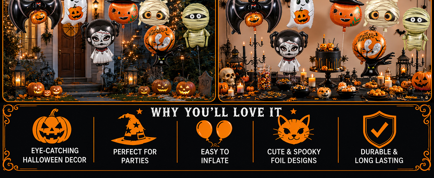 Halloween Party Decorations Black white orange mummy bat ghost pumpkin Balloons Foil Balloon
