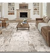 WondRg 8x10 Washable Area Rug Brown Grey Abstract Living Room Bedroom Carpet Neutral Modern Non S...