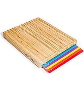 Cutting Boards for Kitchen – Bamboo Cutting Board Set with 6 Color-Coded Flexible Chopping Mats, ...